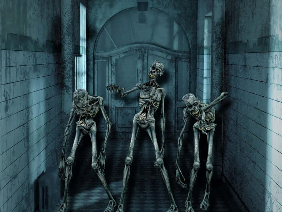 Creepy Halloween Skeleton In The Full Moon Light Wallpaper