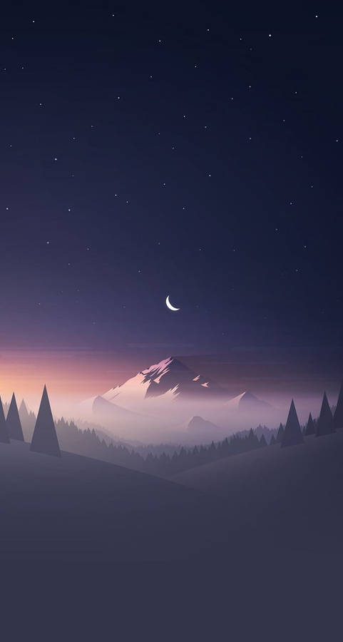 Crescent Moon In Icy Mountain Wallpaper