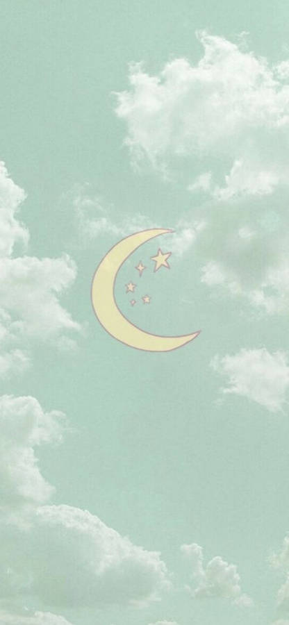 Crescent Moon Sky Mint Green Iphone Wallpaper