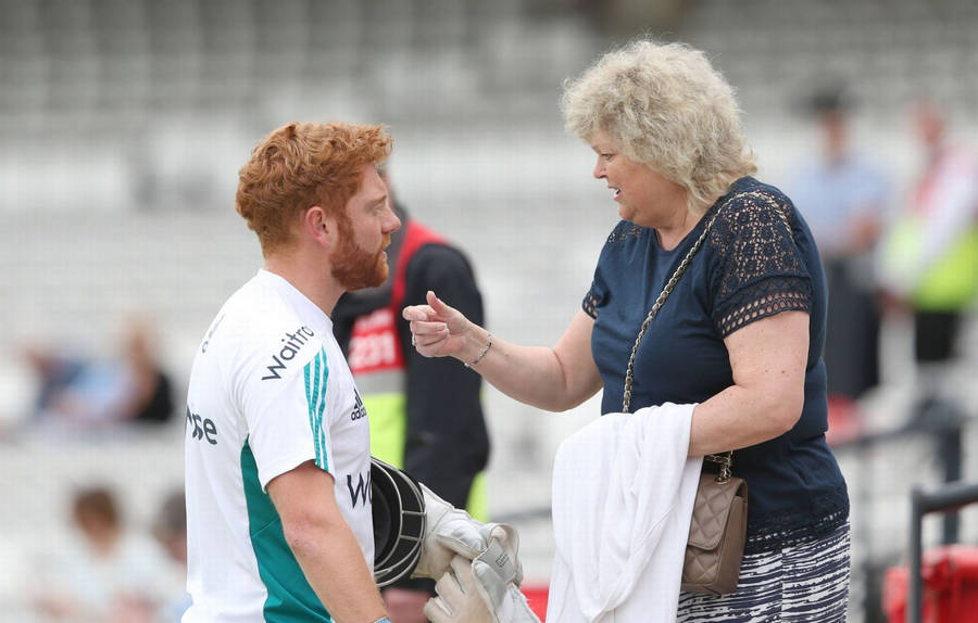 Cricketer Jonny Bairstow Sharing A Sweet Moment With His Mother Wallpaper
