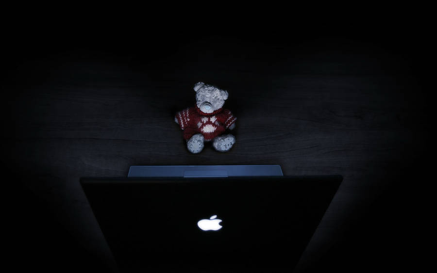 Cuddly Teddy Bear With Black Mac Computer Wallpaper