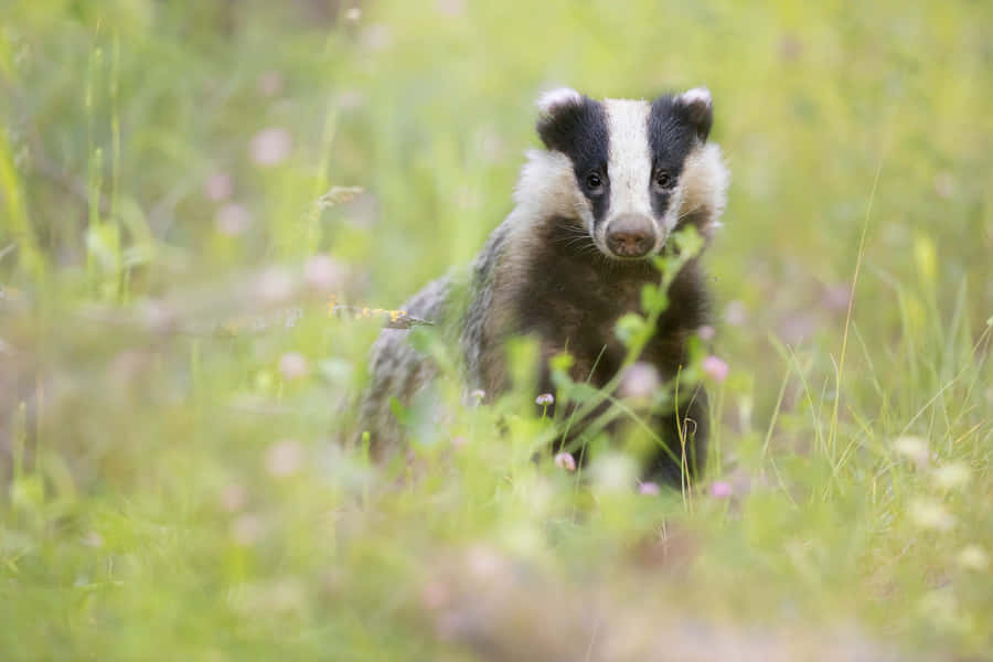 Curious Badgerin Grass Wallpaper