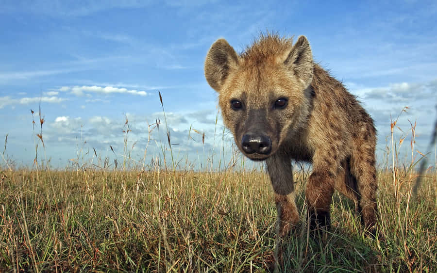 Curious Hyenain Grassland.jpg Wallpaper