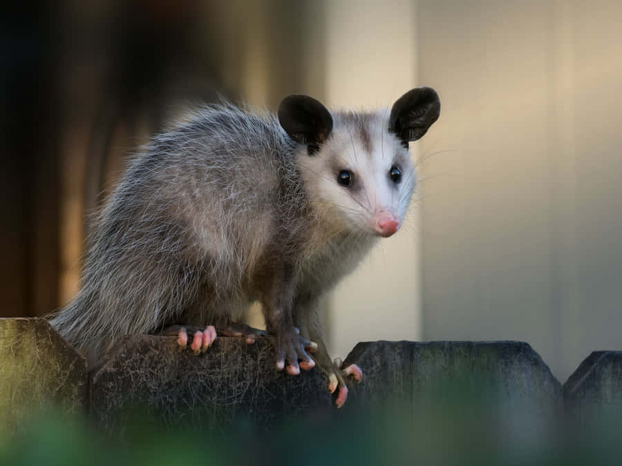 Curious Opossum Perched On Log Wallpaper