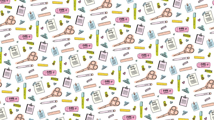 Cute Aesthetic Pc Stationery Pattern Wallpaper