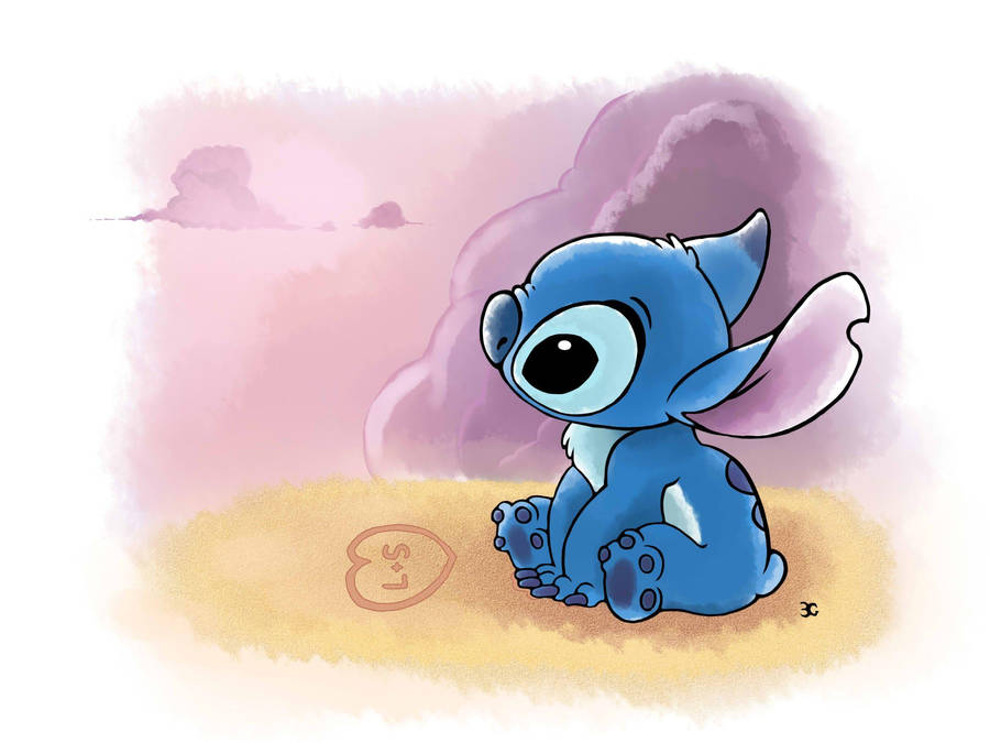 Cute Aesthetic Stitch On A Beach Wallpaper