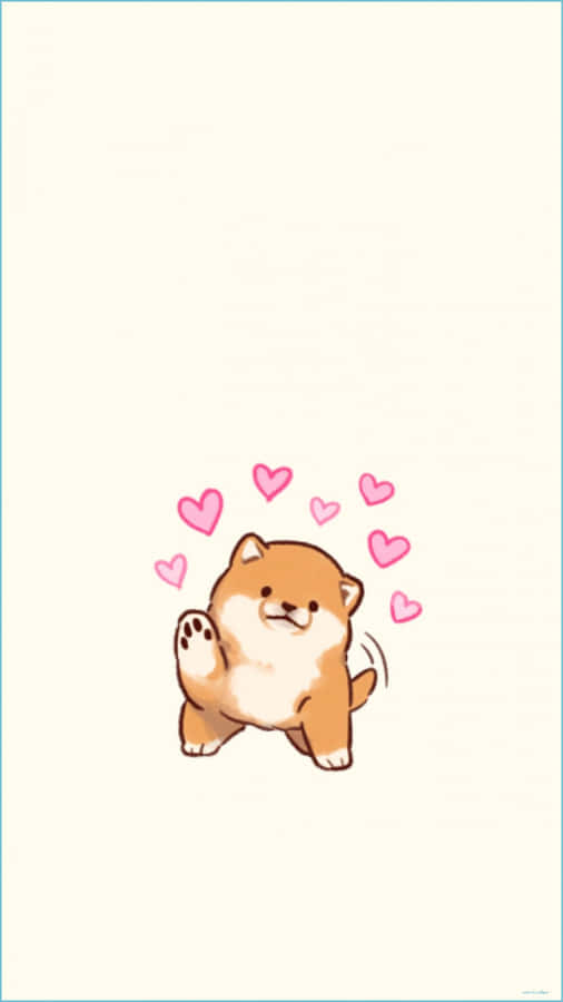Cute Animals Cartoon Waving Shiba Wallpaper