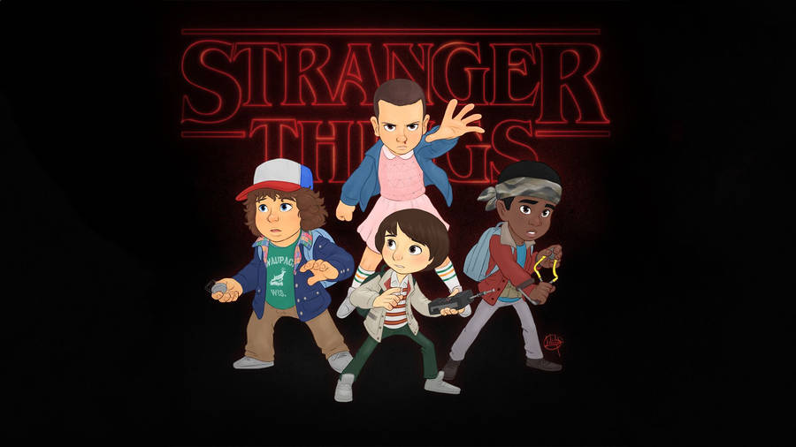 Cute Animated Stranger Things Characters Wallpaper