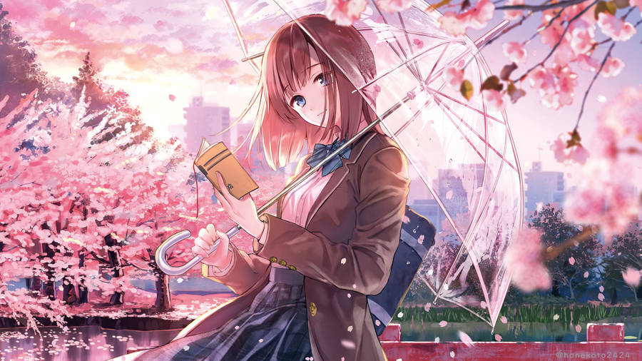 Cute Anime Characters With Clear Umbrella Wallpaper