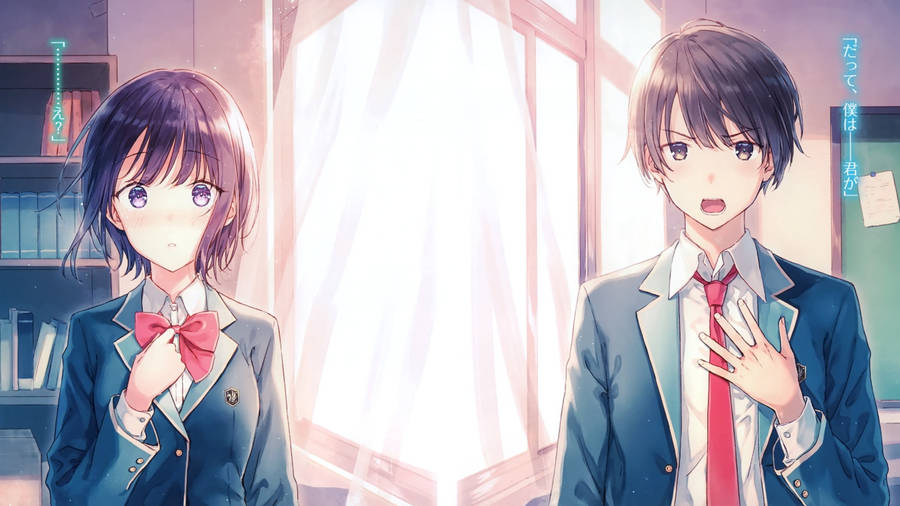 Cute Anime Couple In School Uniform Wallpaper