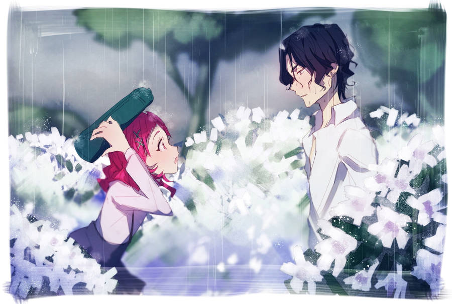 Cute Anime Couple In The Rain Wallpaper