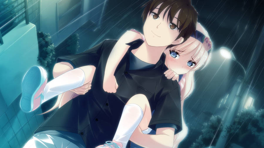 Cute Anime Couple Piggyback Ride Wallpaper