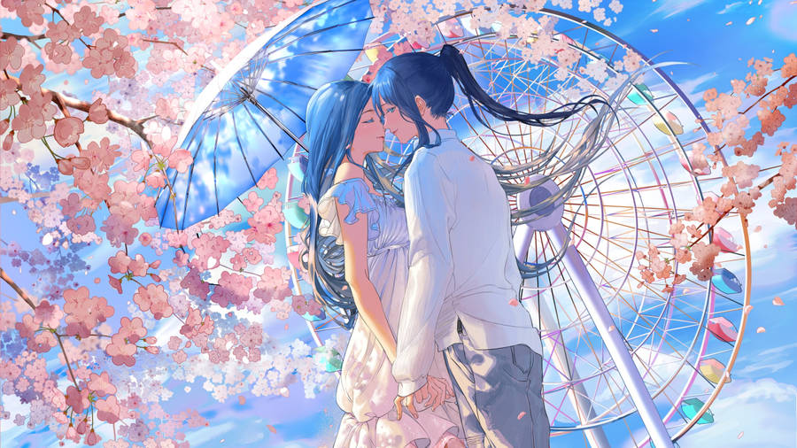 Cute Anime Couple With Ferris Wheel Wallpaper