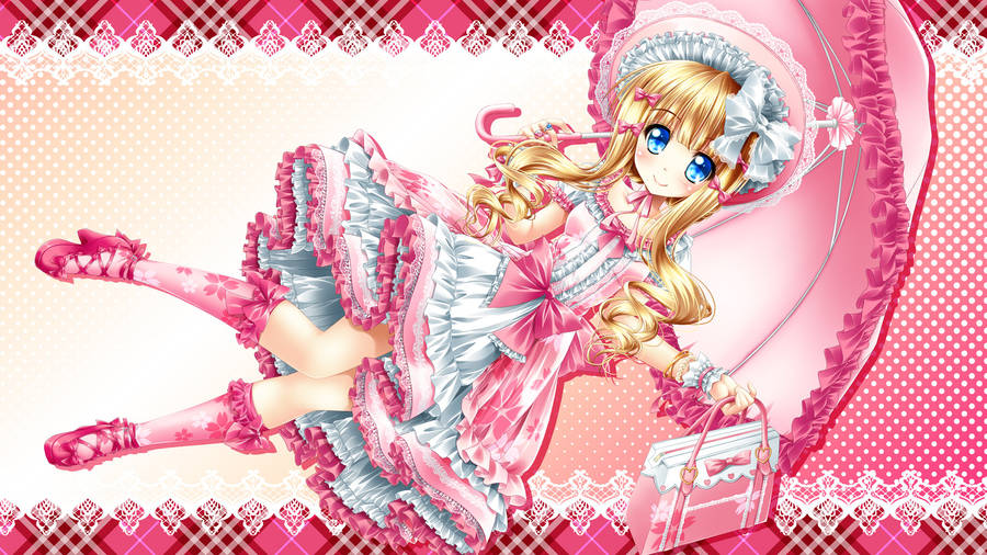 Cute Anime Girl Fancy Pink Dress Wallpaper