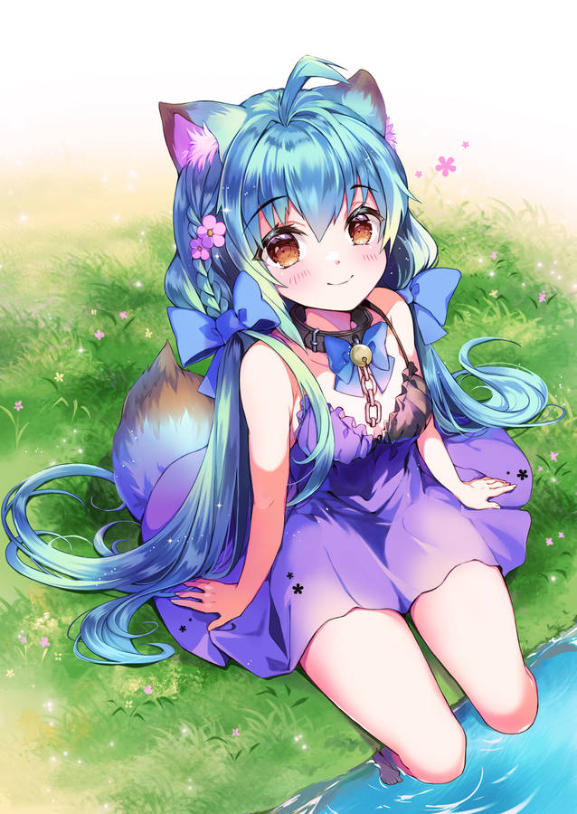 Cute Anime Girl With Blue Hair Wallpaper
