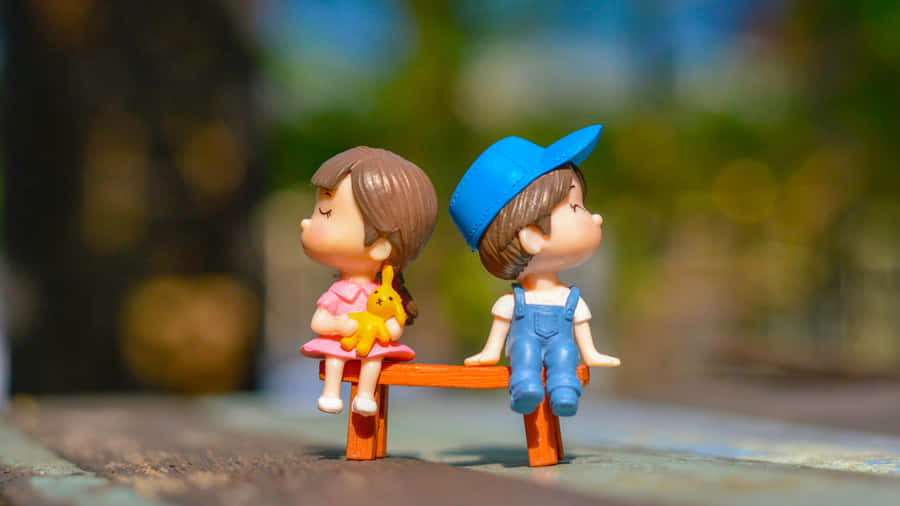 Cute Baby Couple Shy Date Toy Miniature Wallpaper