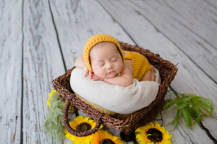 Cute Baby In Basket Wallpaper