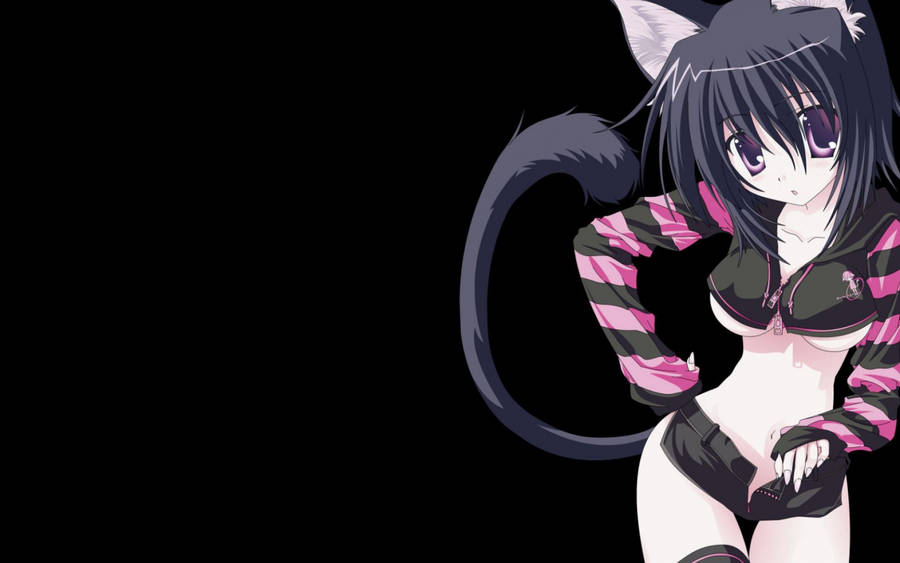 Cute Black Anime Wolf Girl Wallpaper