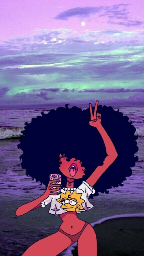 Cute Black Girl Beach Aesthetic Wallpaper