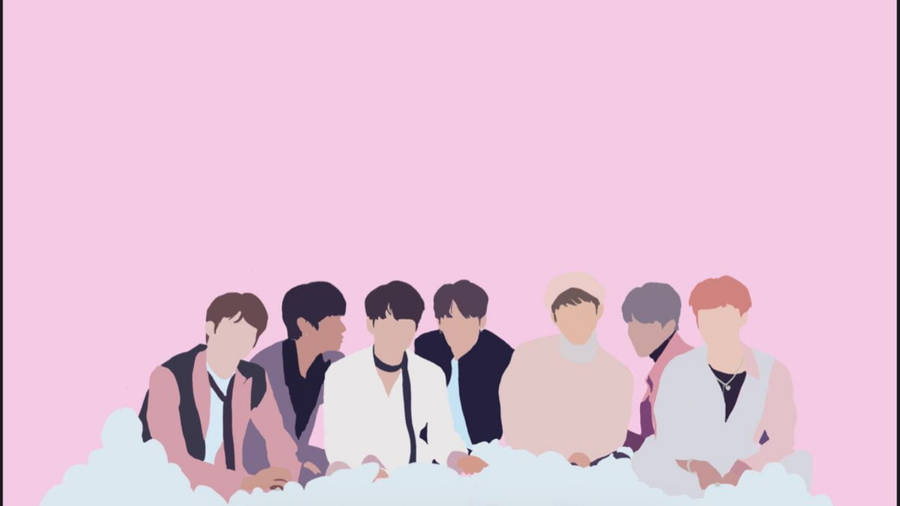 Cute Bts Drawing Pink Faceless Wallpaper