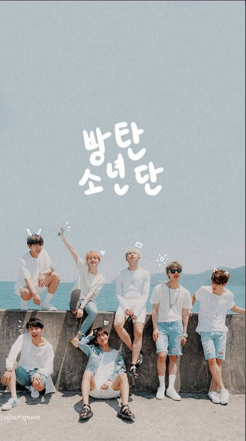 Cute Bts Group By The Beach Wallpaper