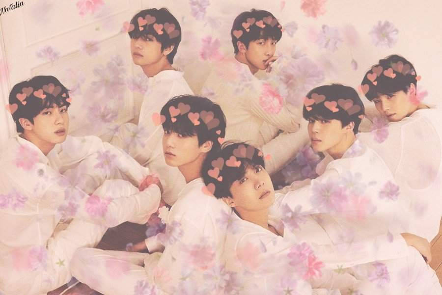 Cute Bts Group Dreamy Hearts Photoshoot Wallpaper