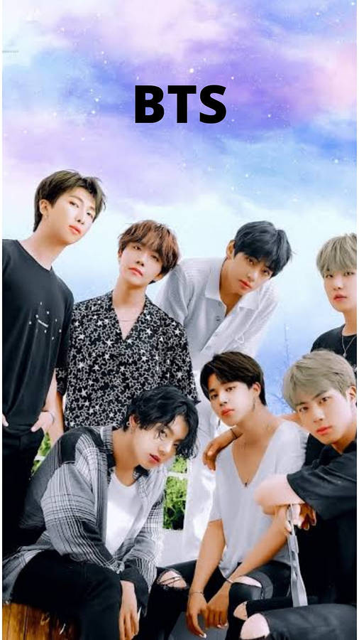 Cute Bts Group Posing With Pastel Sky Wallpaper