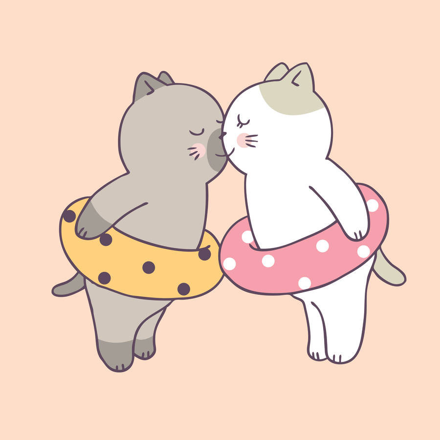 Cute Cartoon Cat Couple Wallpaper