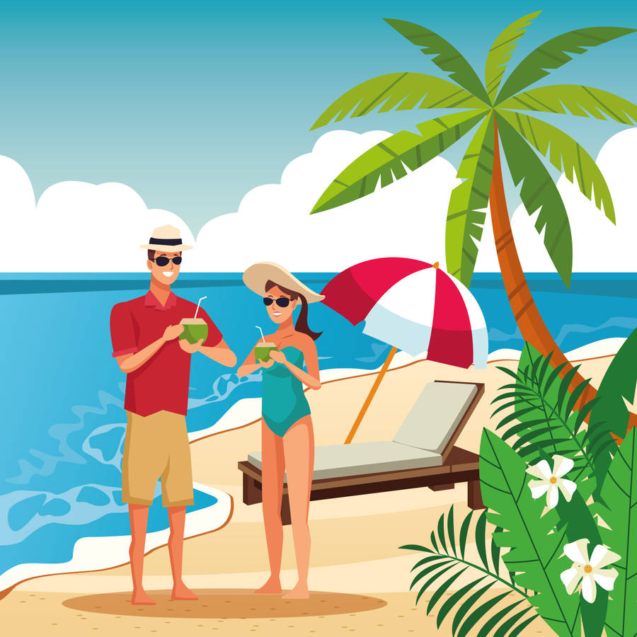 Cute Cartoon Couple At The Beach Wallpaper