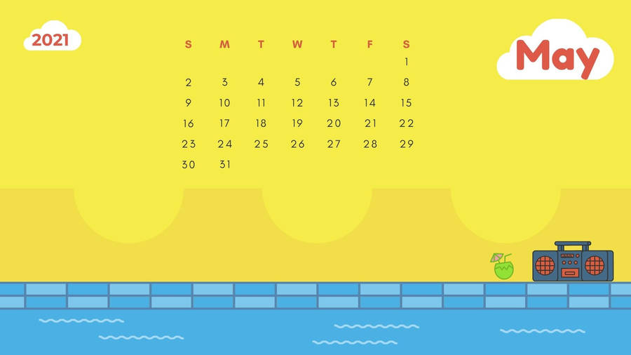 Cute Cartoon Pool May Calendar 2021 Wallpaper