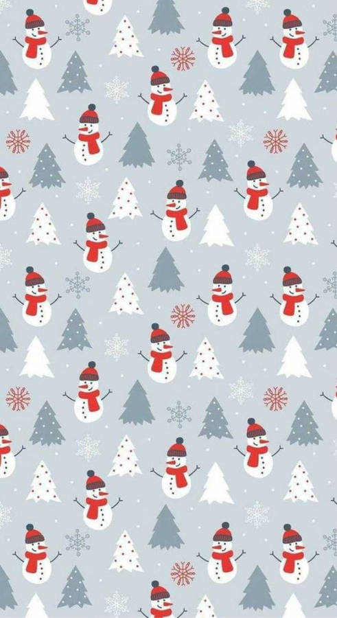 Cute Christmas Iphone Snowmen And Trees Wallpaper