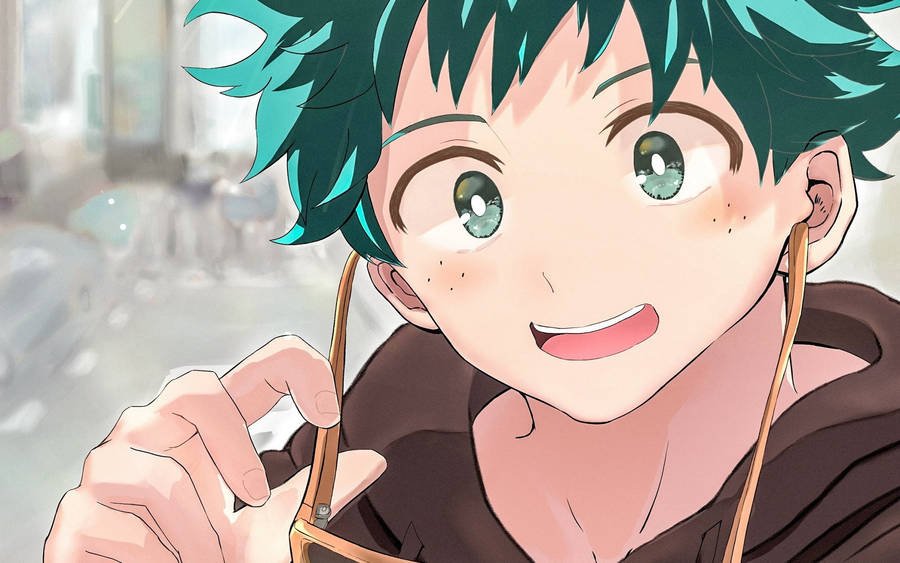 Cute Deku Removing Eyeglasses Wallpaper