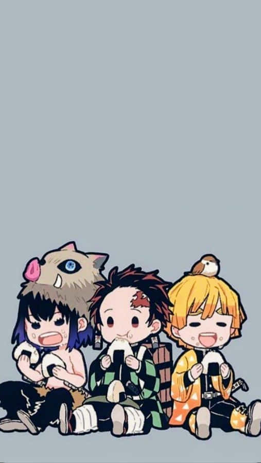 Cute Demon Slayer Chibi Characters Inosuke Tanjiro And Zenitsu Wallpaper