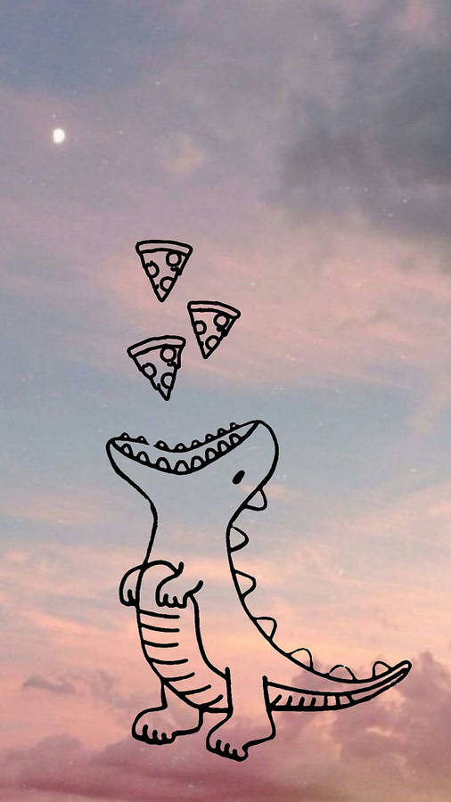 Cute Dinosaur Phone Eating Pizza Wallpaper