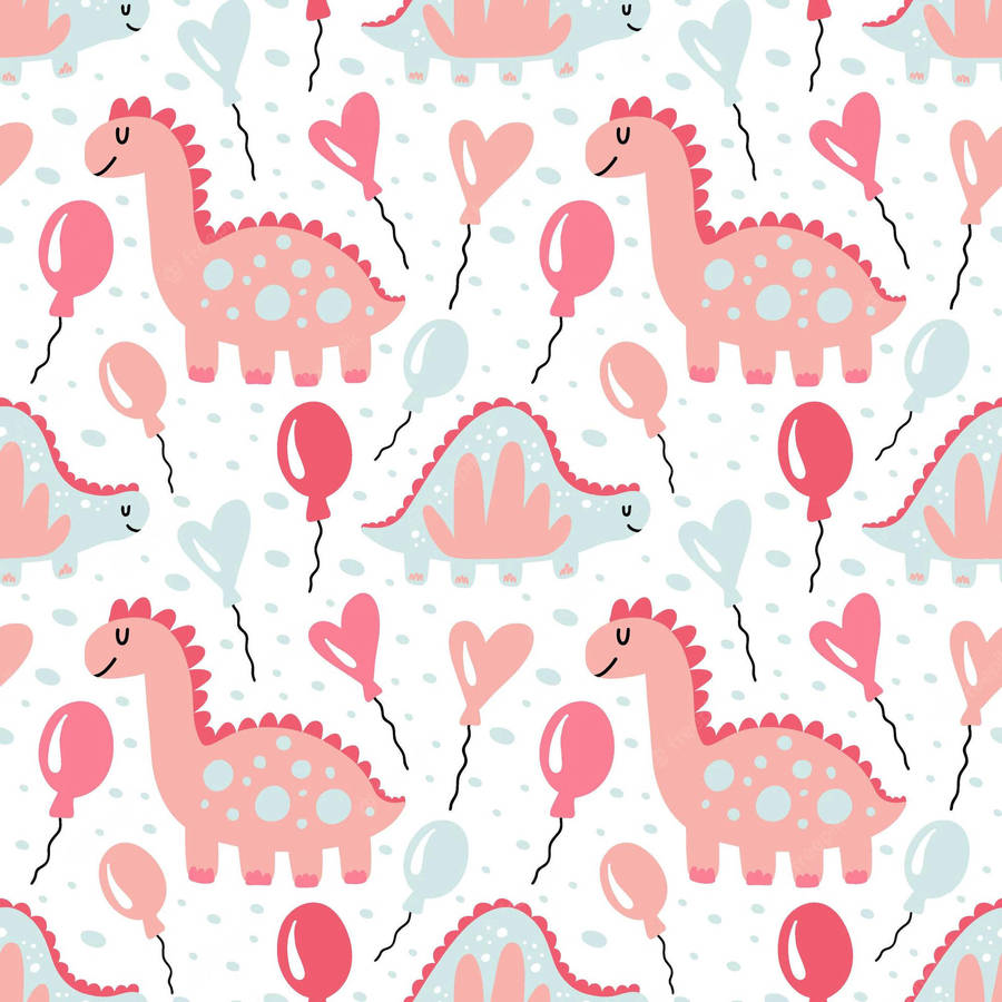 Cute Dinosaurs And Balloons Pattern Wallpaper