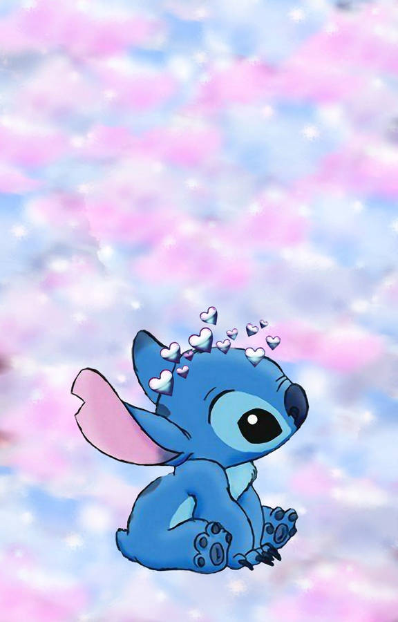 Cute Disney Stitch Metallic Heart Crown Wallpaper