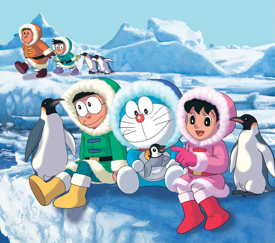 Cute Doraemon In The Arctic Wallpaper
