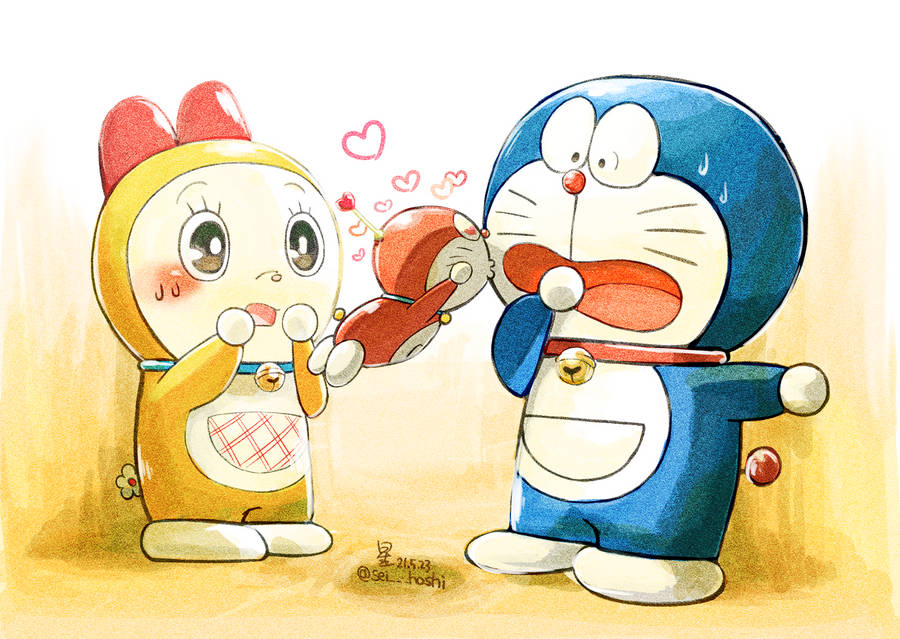 Cute Doraemon Kisses Wallpaper