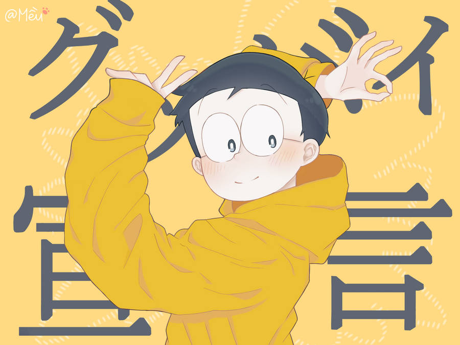 Cute Doraemon Nobita Wearing Yellow Wallpaper