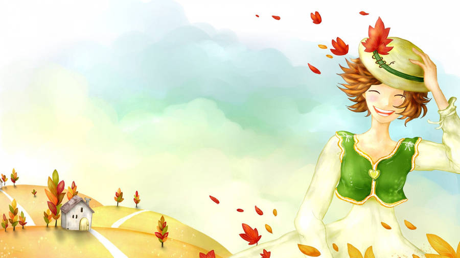 Cute Fall Happy Anime Girl Wallpaper