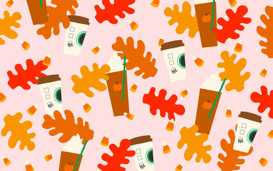 Cute Fall Leaves Cups Wallpaper