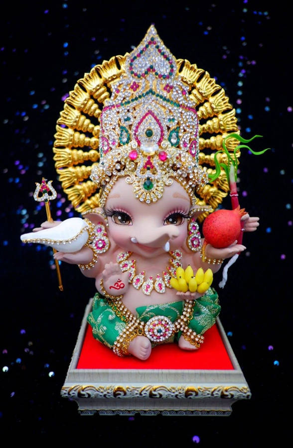 Cute Ganesha Four Hands Offerings Wallpaper