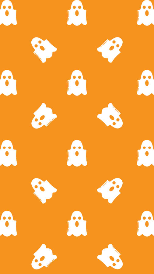 Cute Ghosts Orange Phone Wallpaper