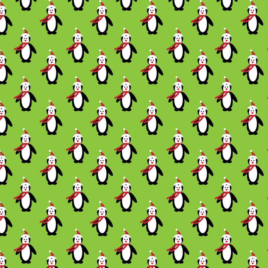 Cute Green Christmas Penguin Collage Wallpaper