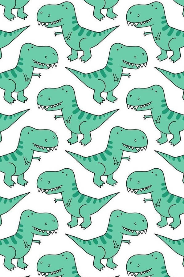 Cute Green Dino Kawaii Iphone Wallpaper