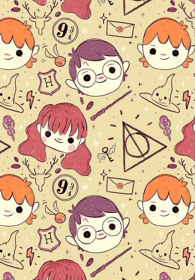 Cute Harry Potter Character Pattern Wallpaper