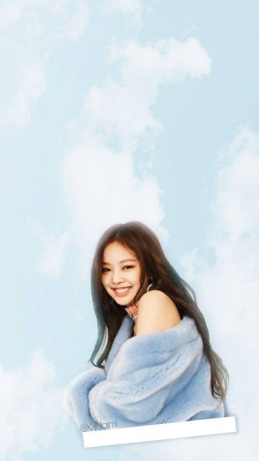 Cute Jennie Wearing Thick Blue Top Wallpaper
