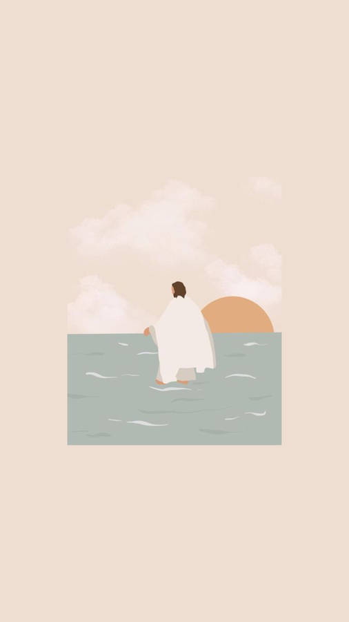 Cute Jesus Walking On Water Wallpaper