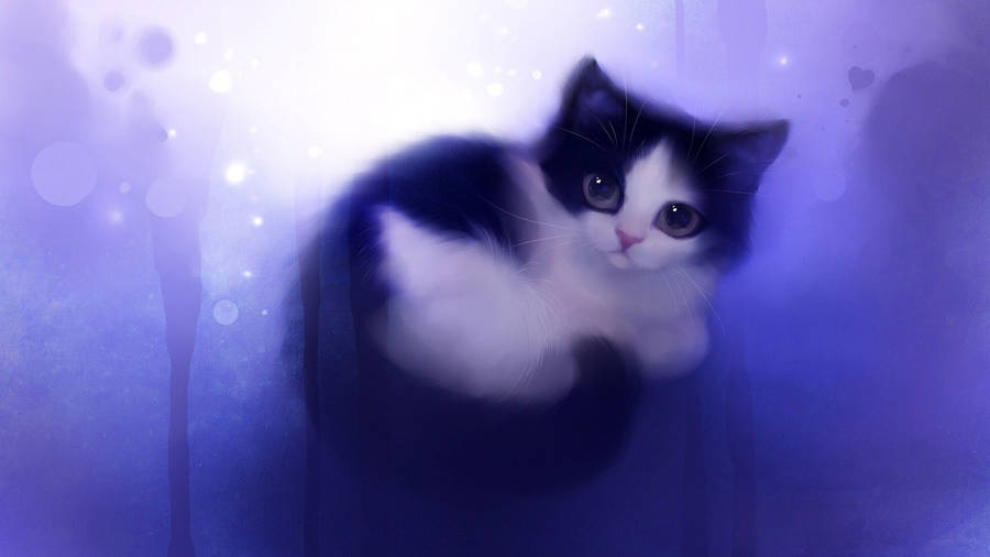 Cute Kawaii Cat Purple Wallpaper