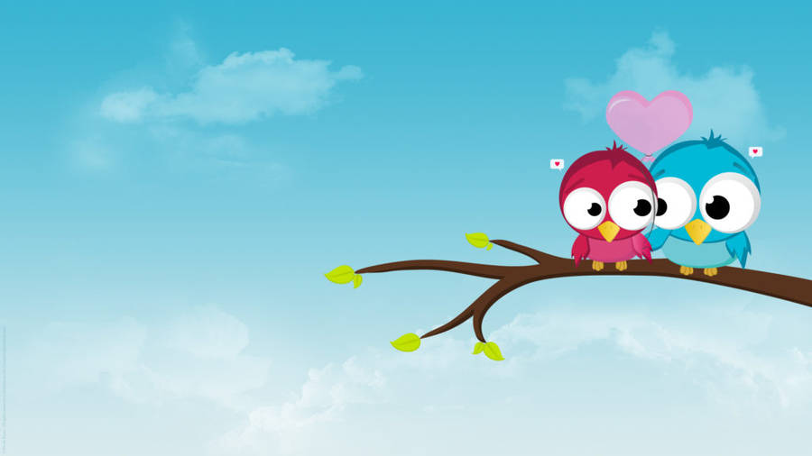 Cute Love Birds On Tree Wallpaper